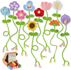 Crochet Kit for Beginners – 10 PCS Flower Bookmark Crochet Starter Kit with Step-by-Step Video Tutorials for Adults