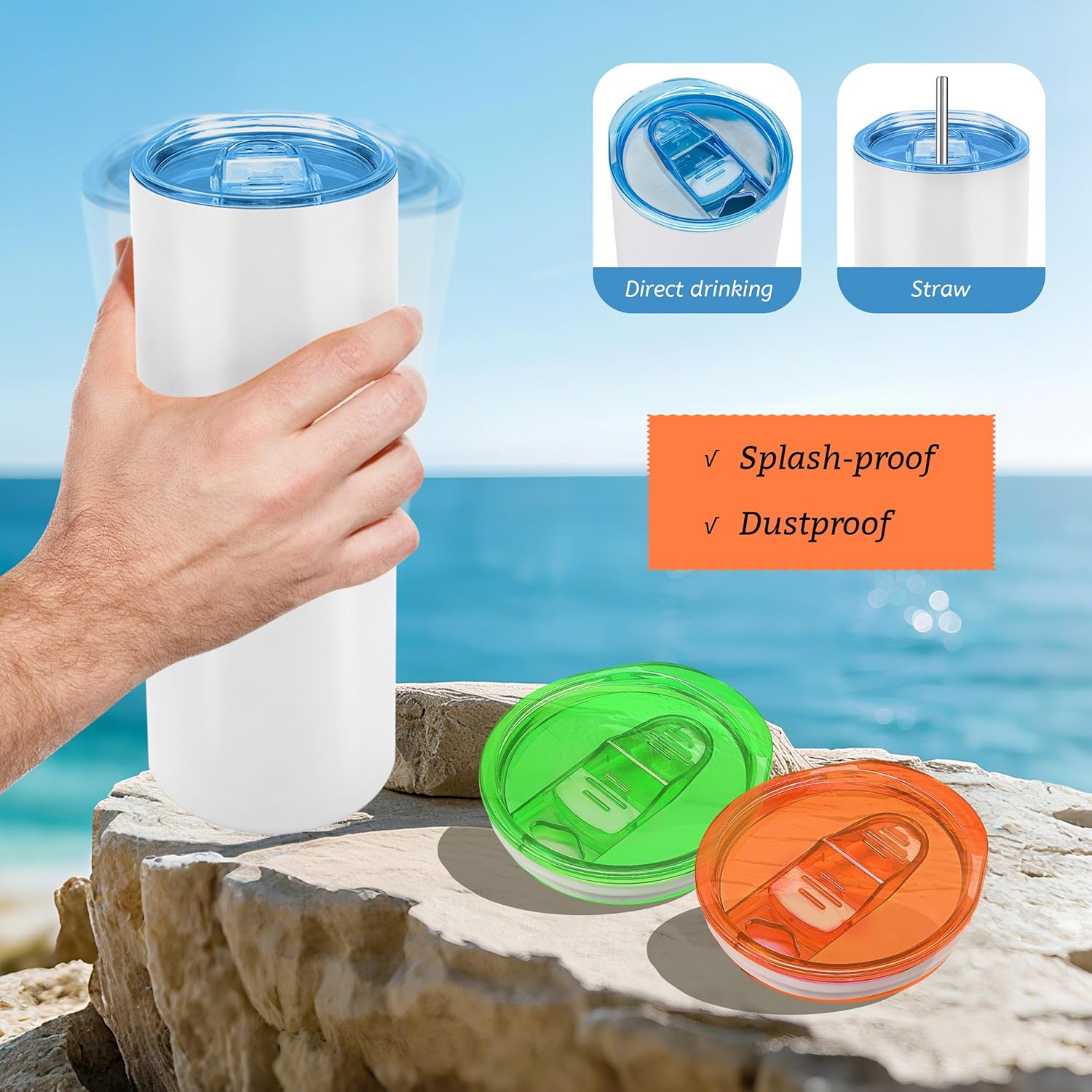 10 pack 20 oz Skinny Tumbler Replacement Lids (Multi Color)