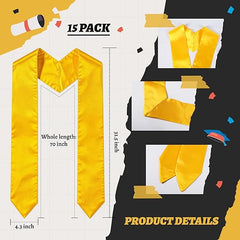 15 PCS Yellow 70 Inch Sublimation Graduation Stoles Bulk Unisex Satin Sashes for DIY Custom School Honor