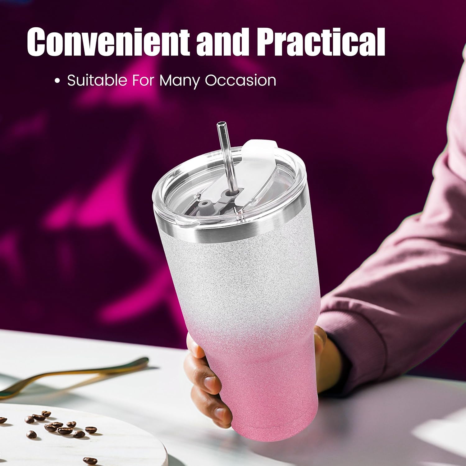 30 oz Pink Glitter Stainless Steel Tumbler
