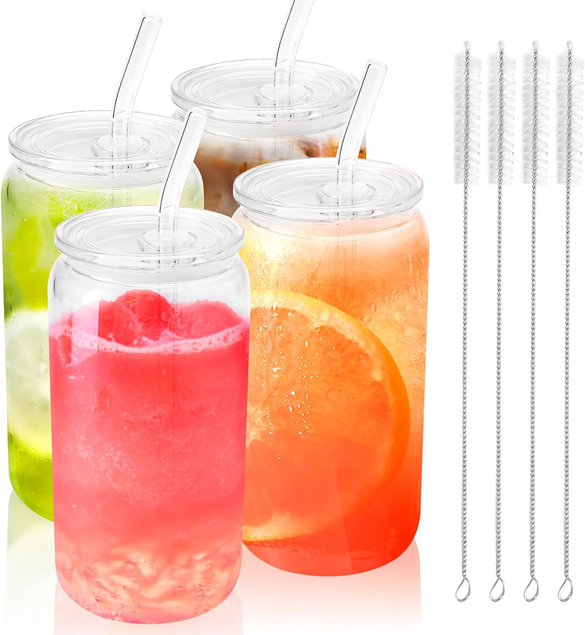 16 OZ Glass Cups with Acrylic Lids and Straws ( Clear Lids )