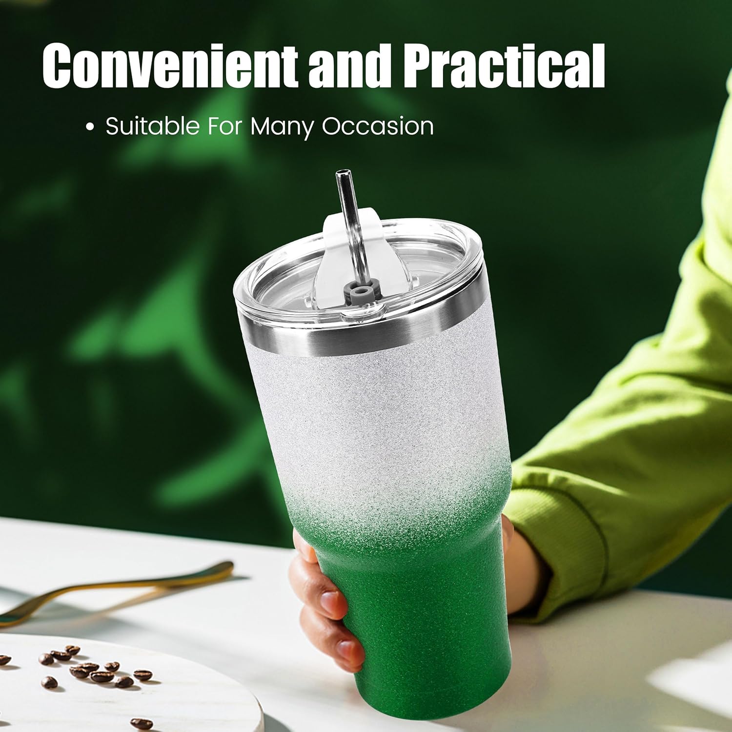 30 oz Green Glitter Stainless Steel Tumbler