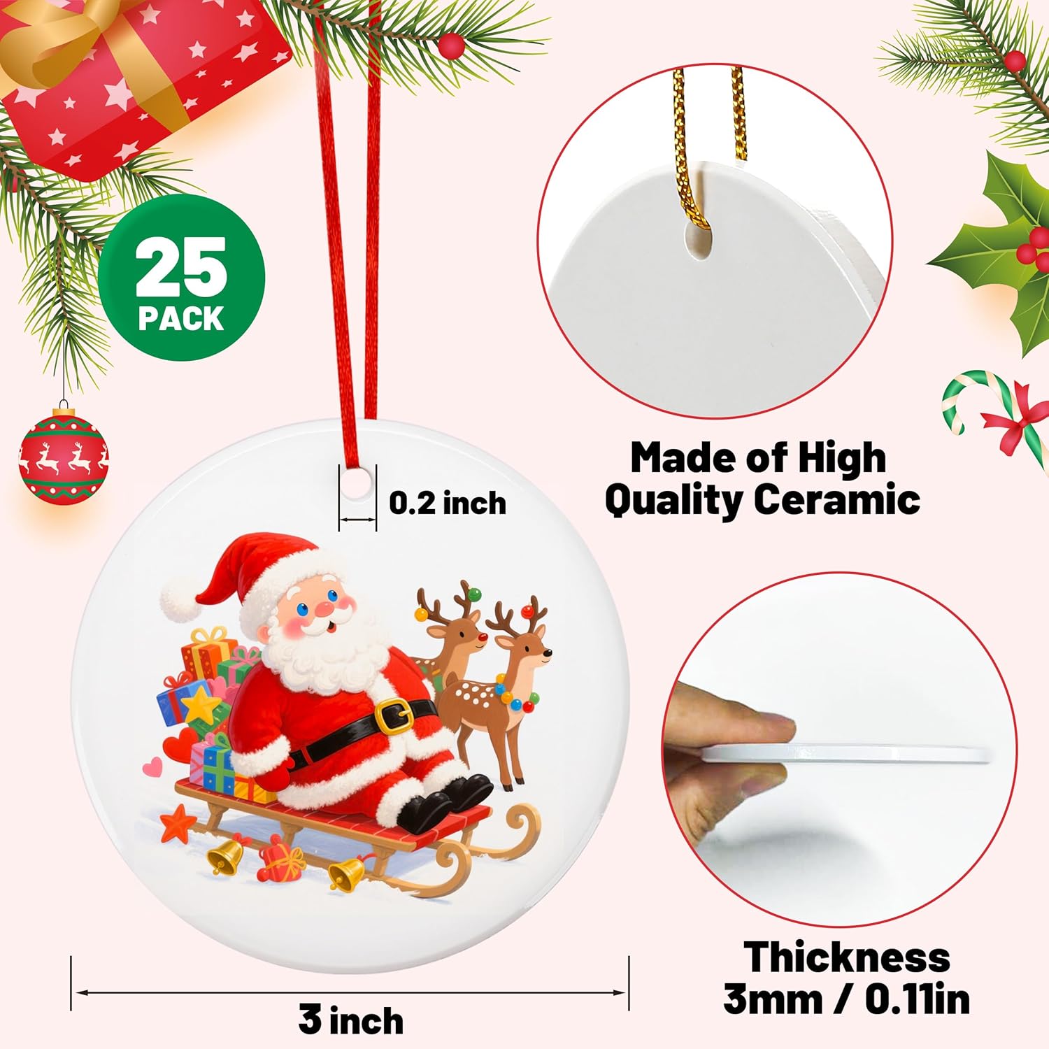3" Sublimation Ceramic Ornament Blanks – Round White Ornaments