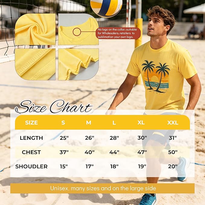 5PCS Unisex Sublimation Blank T-Shirts – Polyester Crew Neck Short Sleeve - Yellow