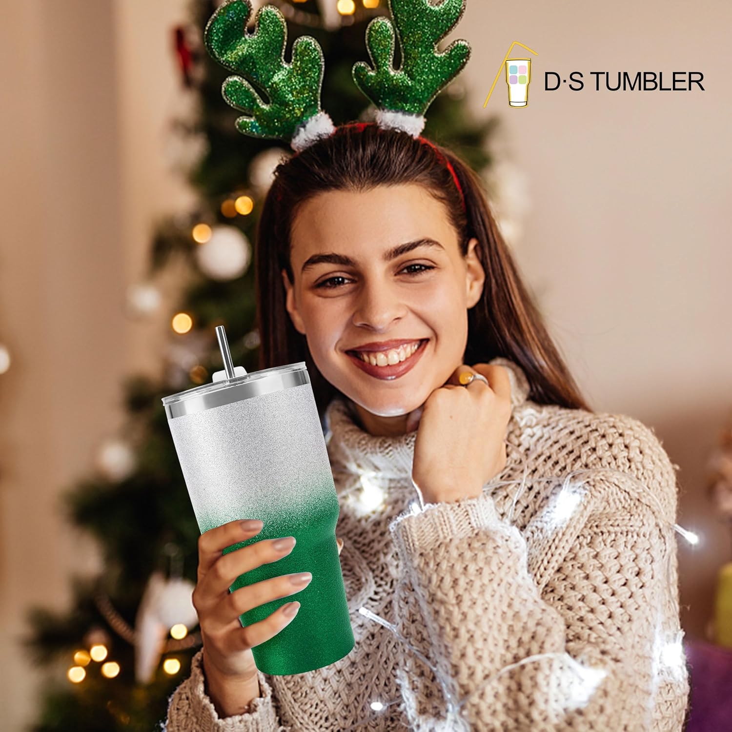 30 oz Green Glitter Stainless Steel Tumbler
