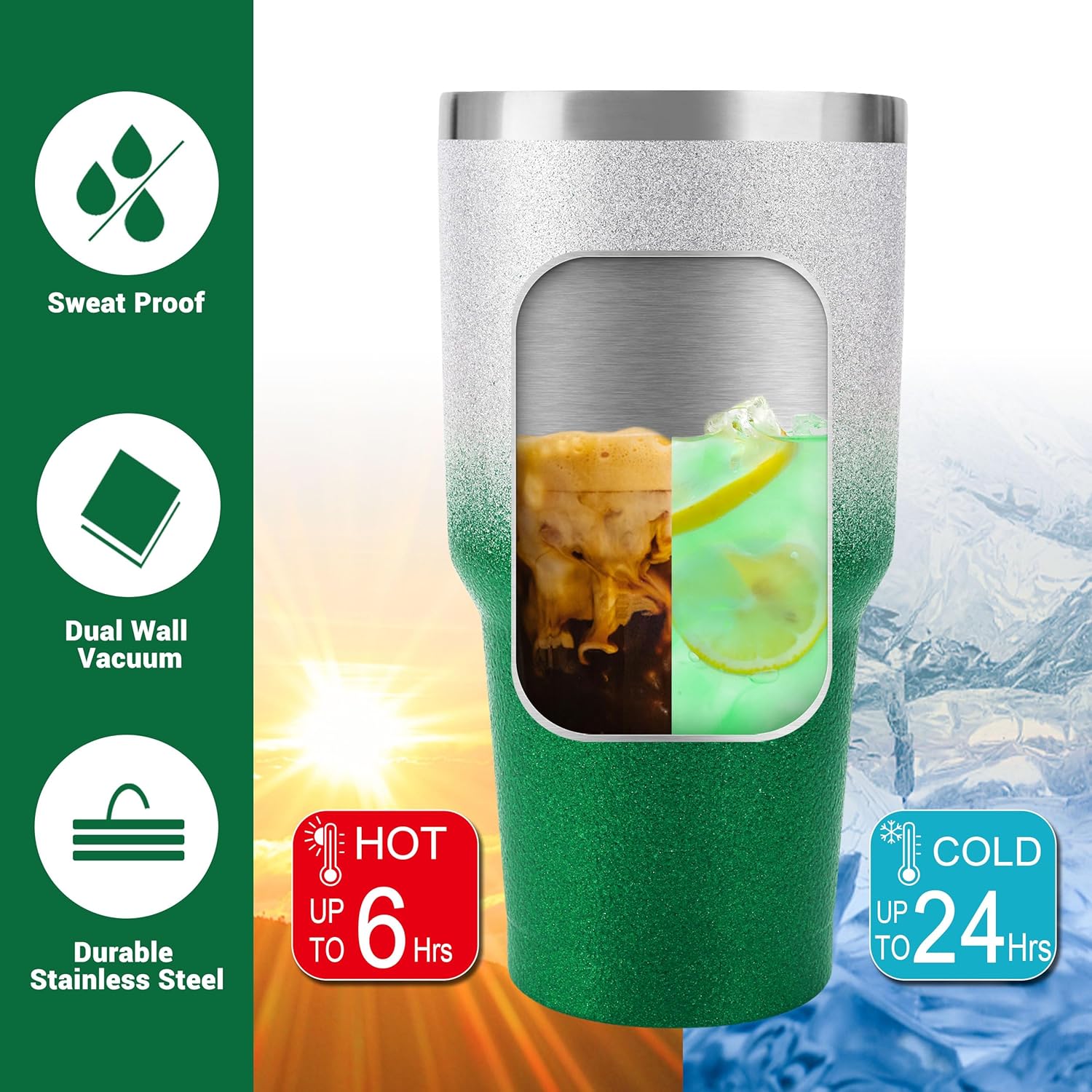 30 oz Green Glitter Stainless Steel Tumbler