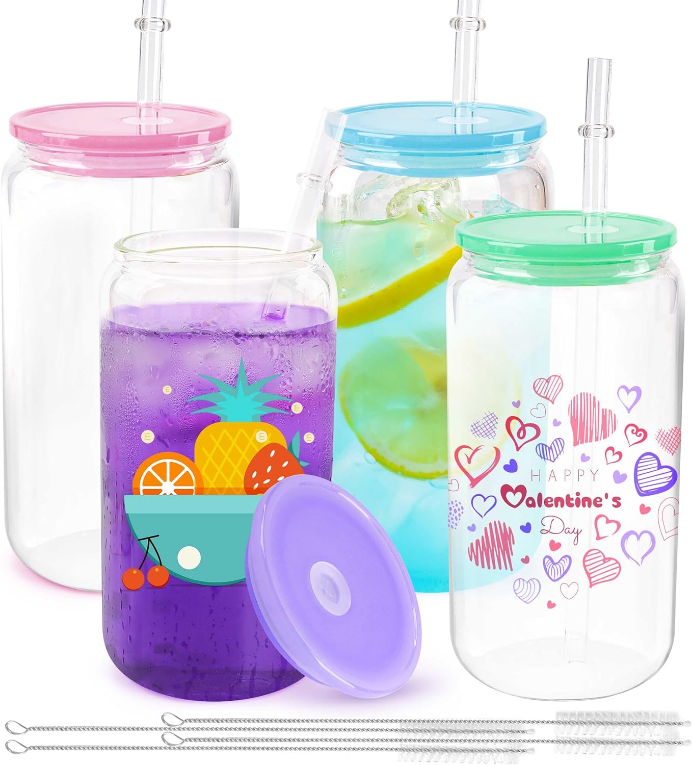 Sublimation Clear Glass Cups Blanks with Acrylic Lids ( Multi Light Lids )