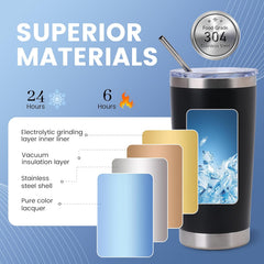 20oz Black Tumblers Bulk 12 Pack – Stainless Steel Engraving Blanks with Lids, Straws & Brushes