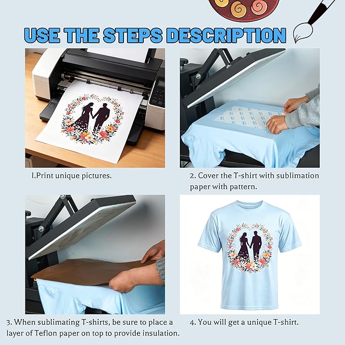 5PCS Unisex Sublimation Blank T-Shirts – Polyester Crew Neck Short Sleeve - Blue