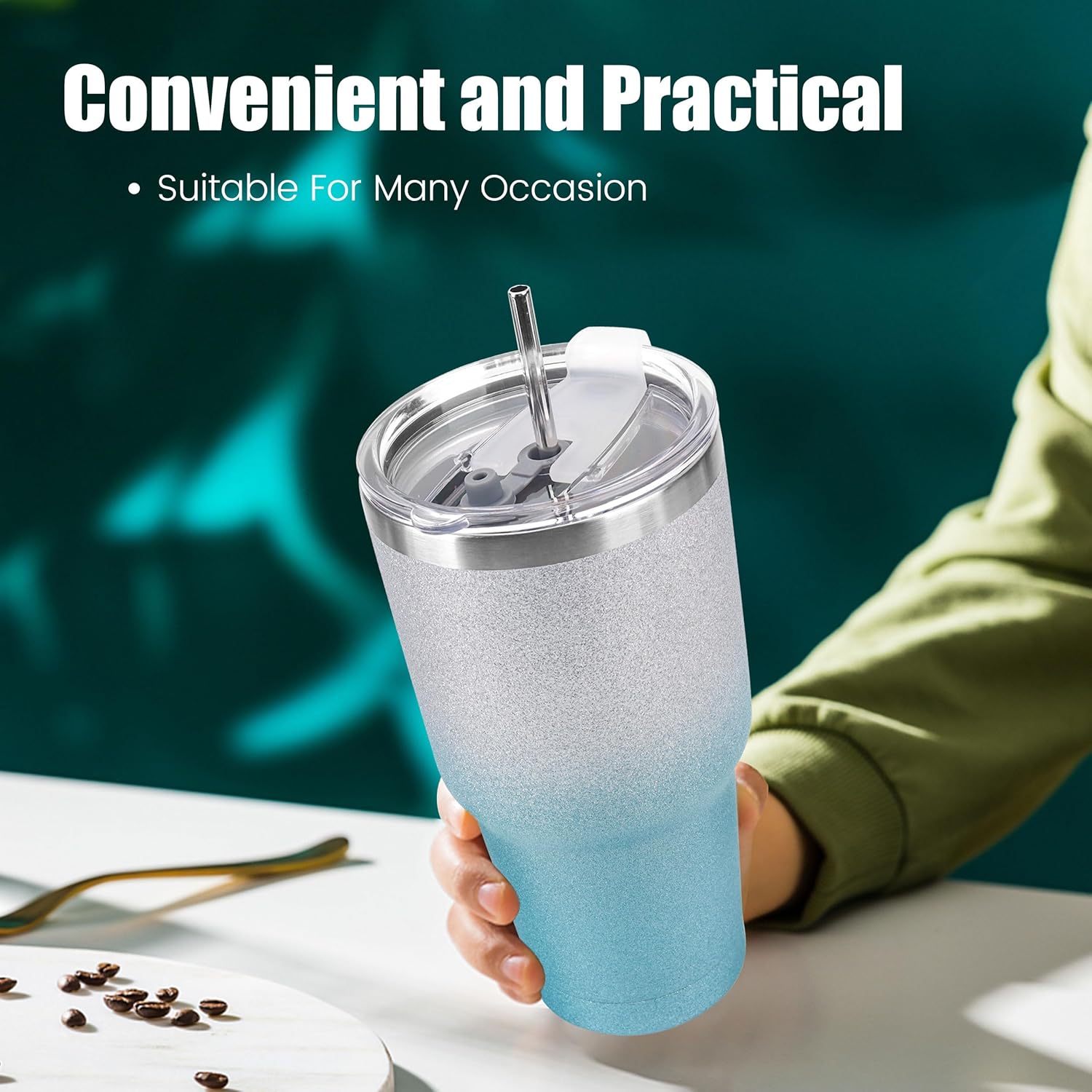 30 oz Blue Glitter Stainless Steel Tumbler
