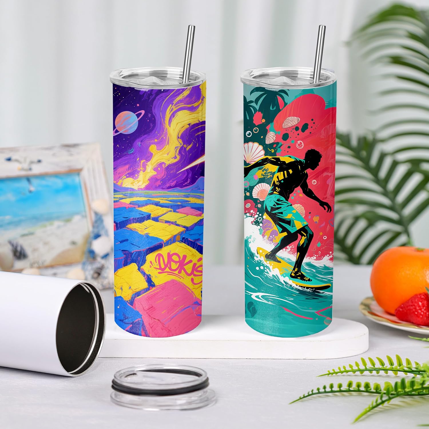 16-Pack 20 oz Skinny Straight Sublimation Tumblers Blanks – Flat Edge with Lids & Straws No Gift Boxes