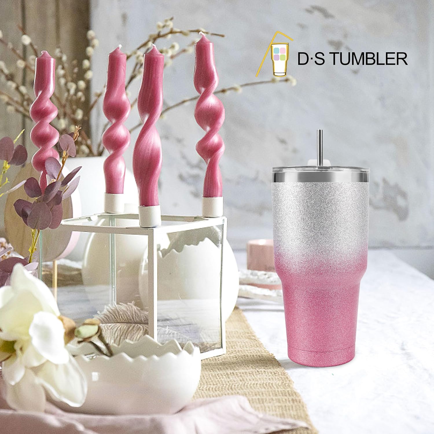 30 oz Pink Glitter Stainless Steel Tumbler