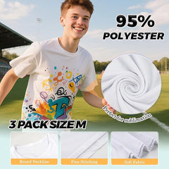 3 Pack Sublimation T-Shirts Bulk – Unisex White Polyester for Heat Transfer - M
