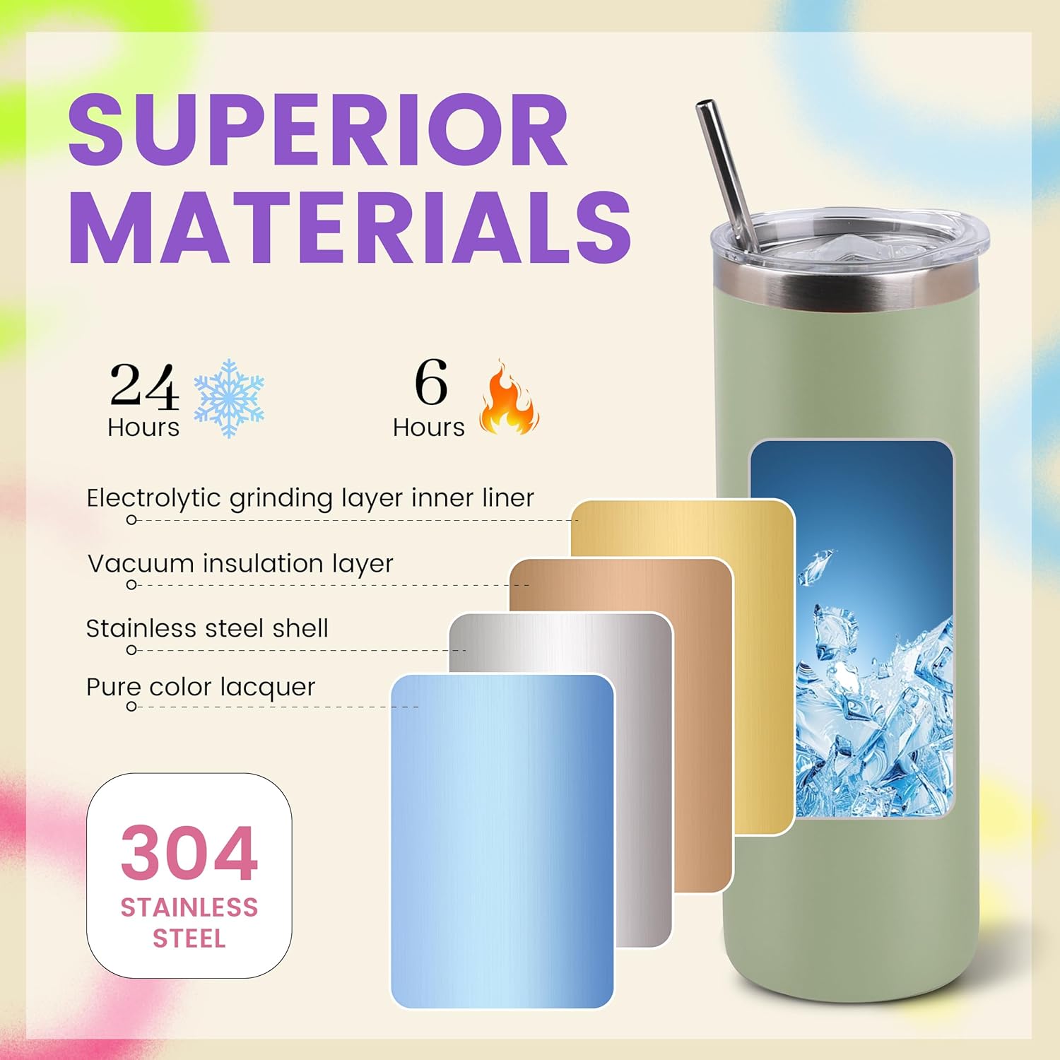 20oz Skinny Tumblers Bulk 10 Pack  – Stainless Steel Engraving Tumblers with Lids & Straws
