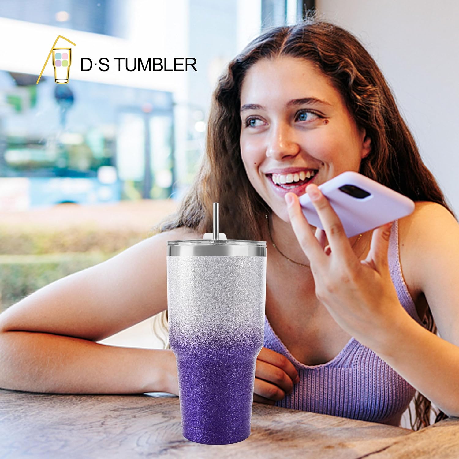 30 oz Purple Glitter Stainless Steel Tumbler