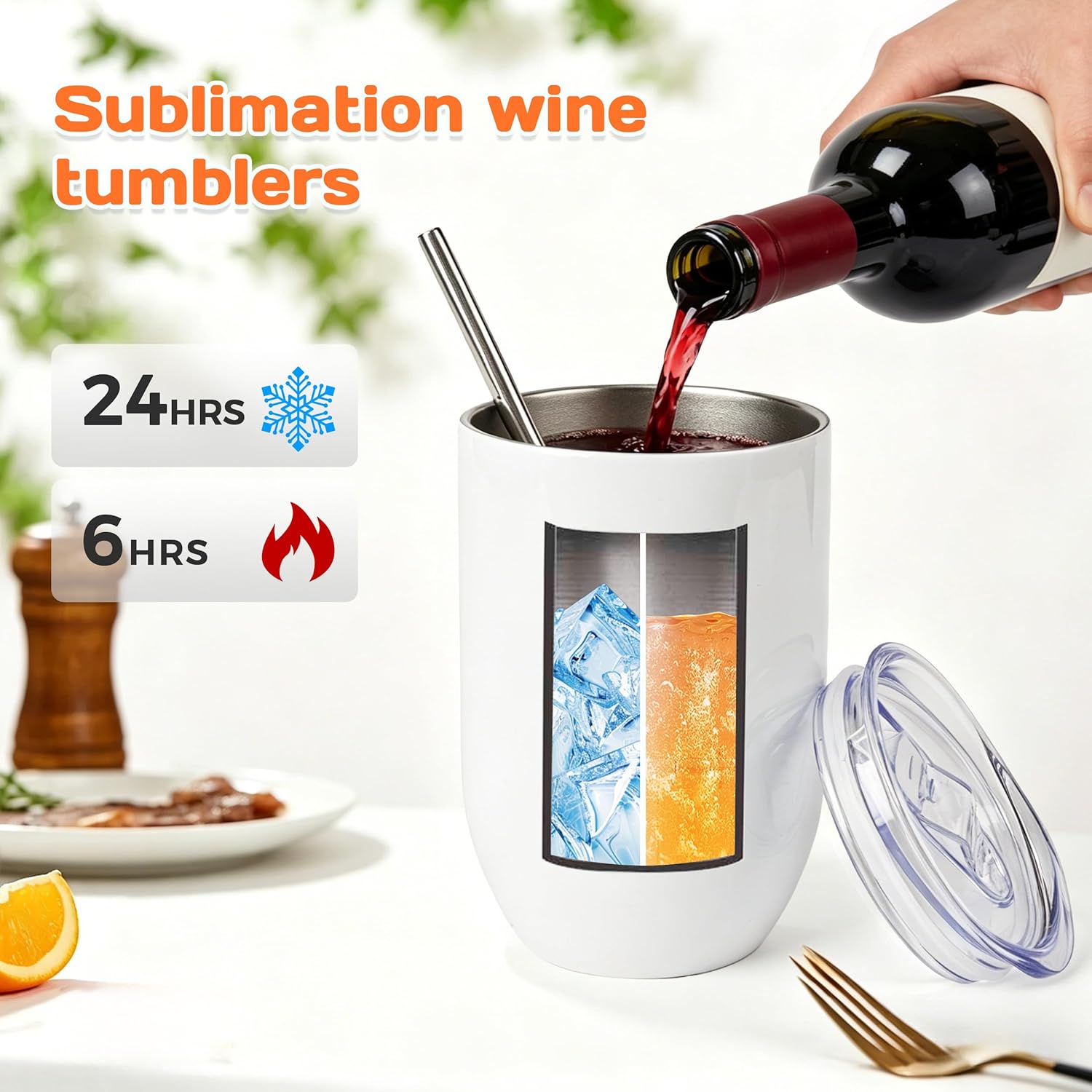 10-Pack 12 oz Sublimation Wine Tumblers – Insulated Stainless Steel with Lids