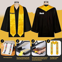 15 PCS Yellow 70 Inch Sublimation Graduation Stoles Bulk Unisex Satin Sashes for DIY Custom School Honor