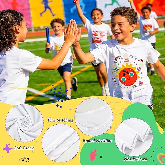5 Pack White Youth Sublimation Blank T-Shirts Polyester Crew Neck Short Sleeve for Heat Transfer Ages 8–14