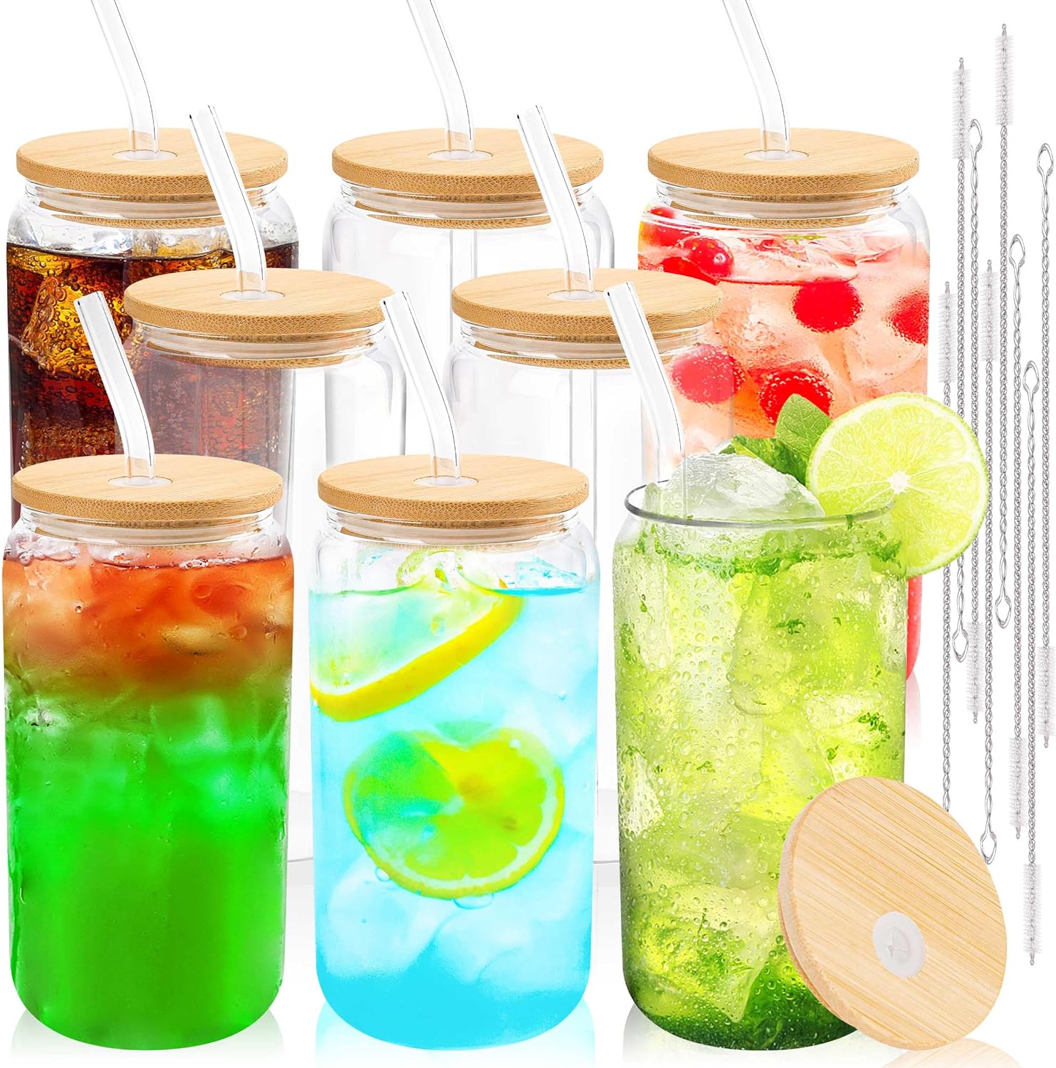 Clear Glass Cups with Bamboo Lids