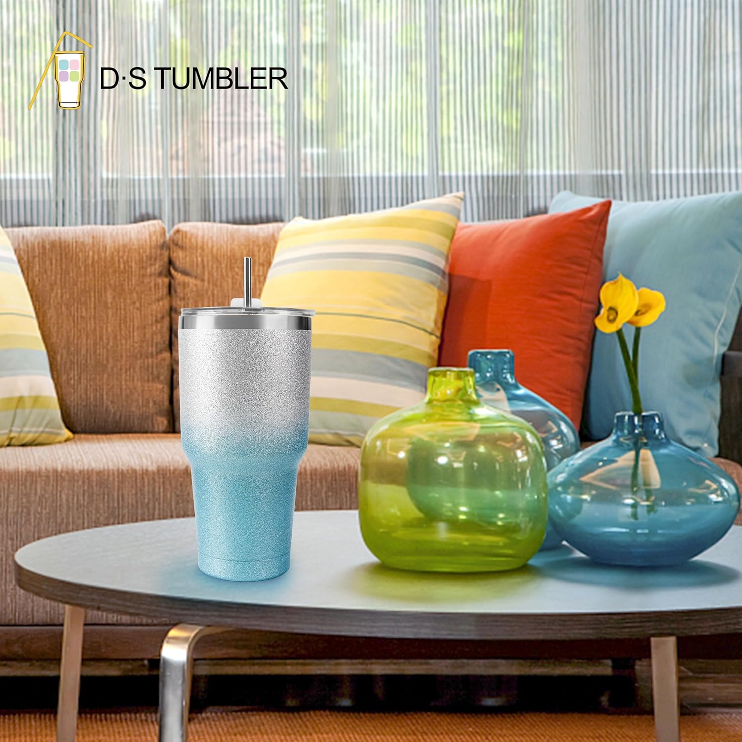 30 oz Blue Glitter Stainless Steel Tumbler