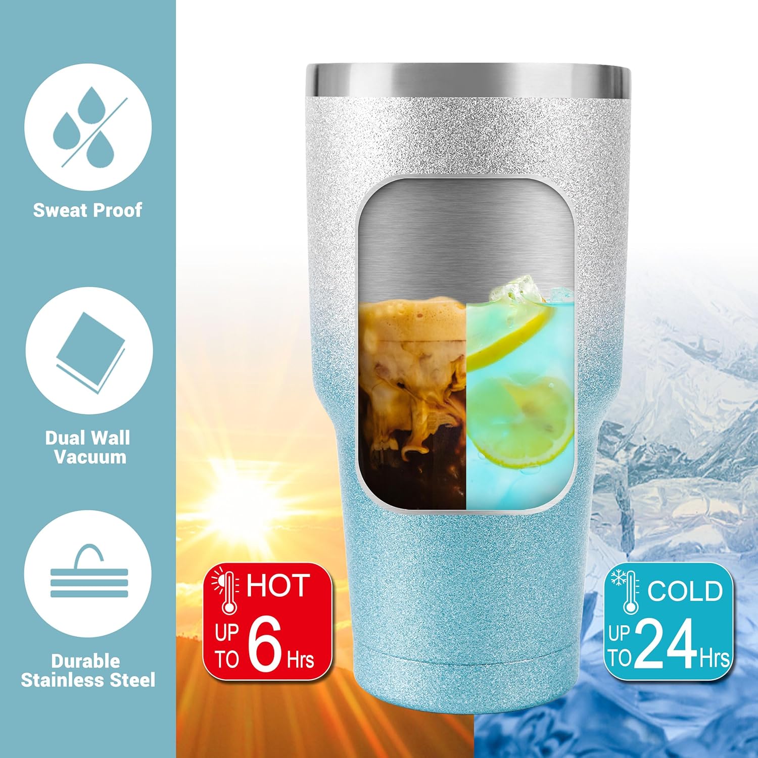 30 oz Blue Glitter Stainless Steel Tumbler