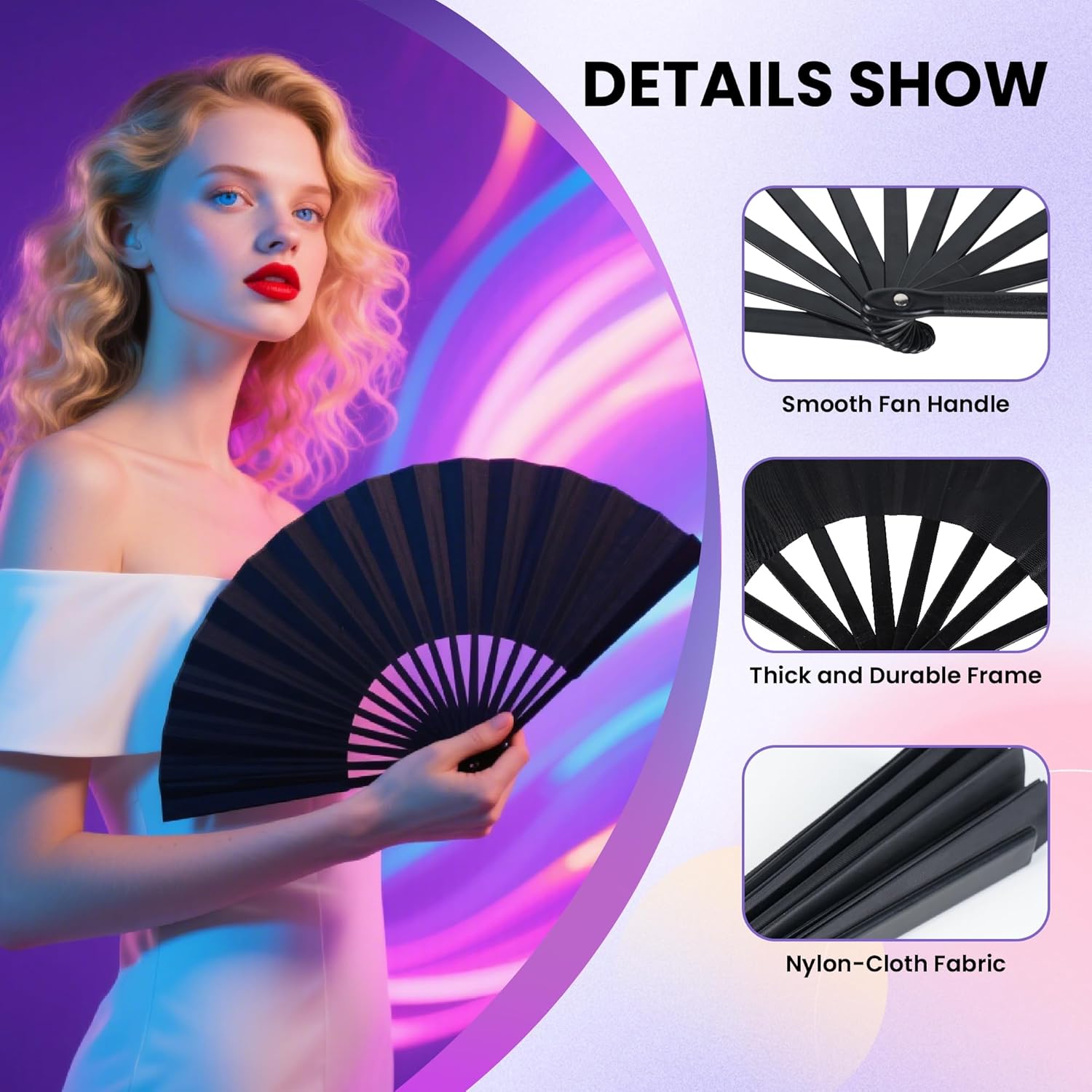 Joyclub 2 Pack Large Clapping Fans - Black