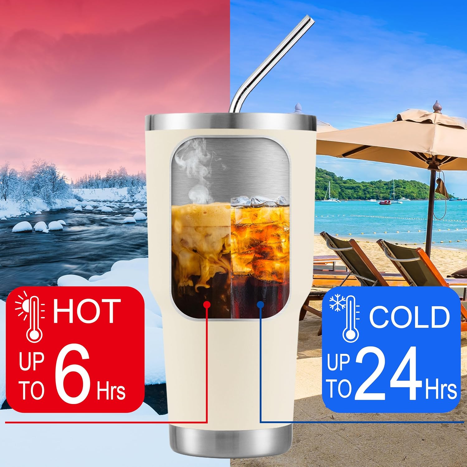 30 oz Cream Stainless Steel Tumbler