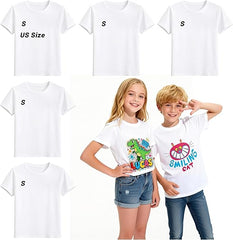 5 Pack White Youth Sublimation Blank T-Shirts Polyester Crew Neck Short Sleeve for Heat Transfer Ages 8–14