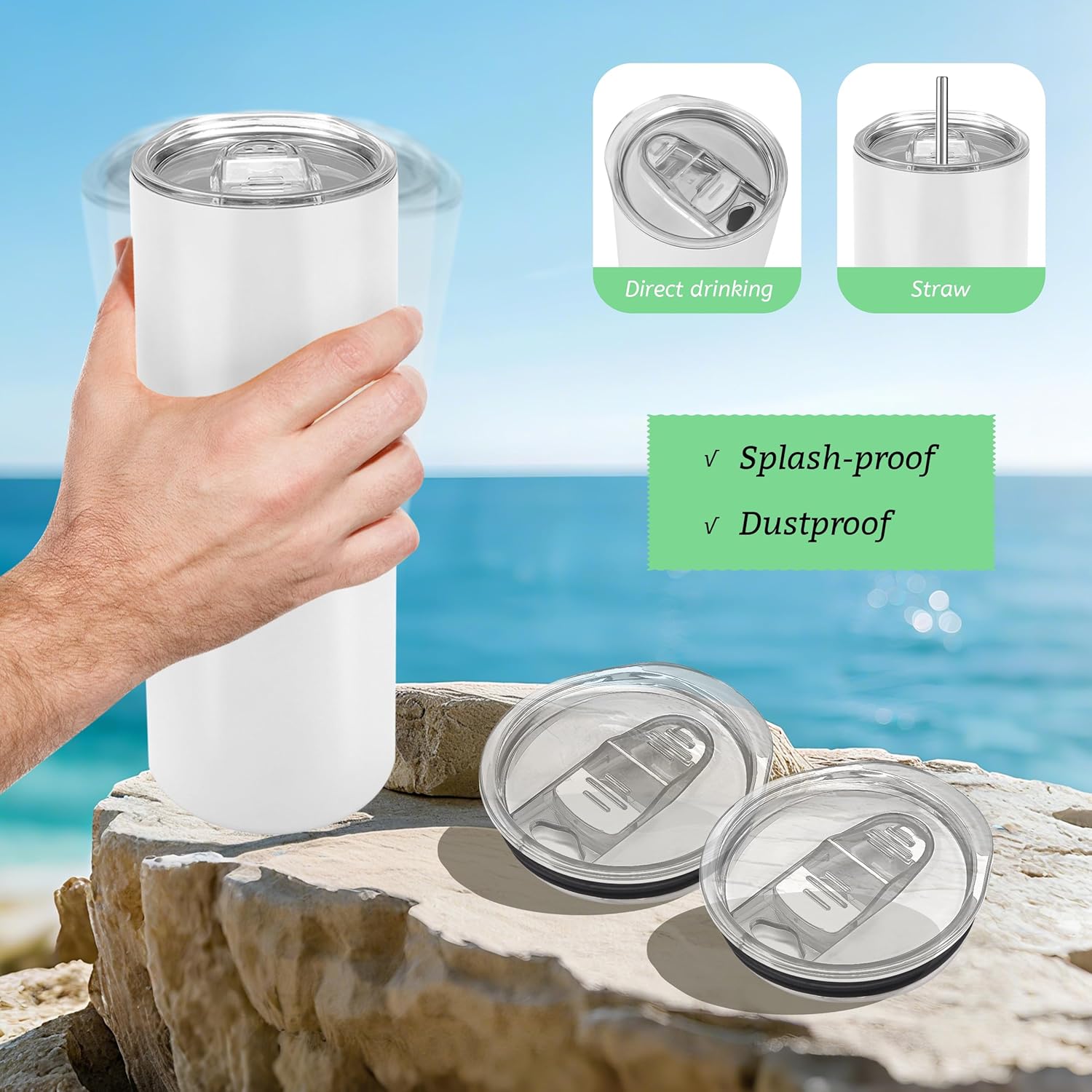 10 Pack 20 oz Skinny Tumbler Replacement Lids (Clear)