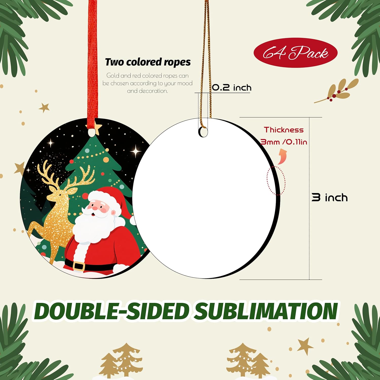 3" Sublimation MDF Ornament Blanks – Round Double-Sided Christmas Ornaments