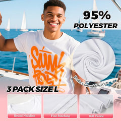 3 Pack Sublimation T-Shirts Bulk – Unisex White Polyester for Heat Transfer - L