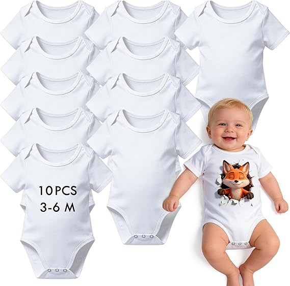 10 PCS Sublimation Baby Bodysuits Blanks Bulk Newborn Onesie Infant Romper for Heat Transfer 0–9 Months