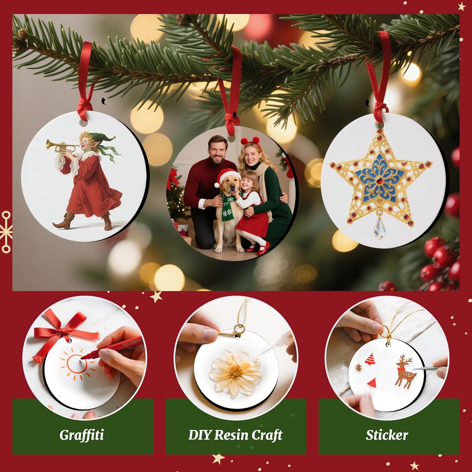 3" Sublimation MDF Ornament Blanks – Round Double-Sided Christmas Ornaments