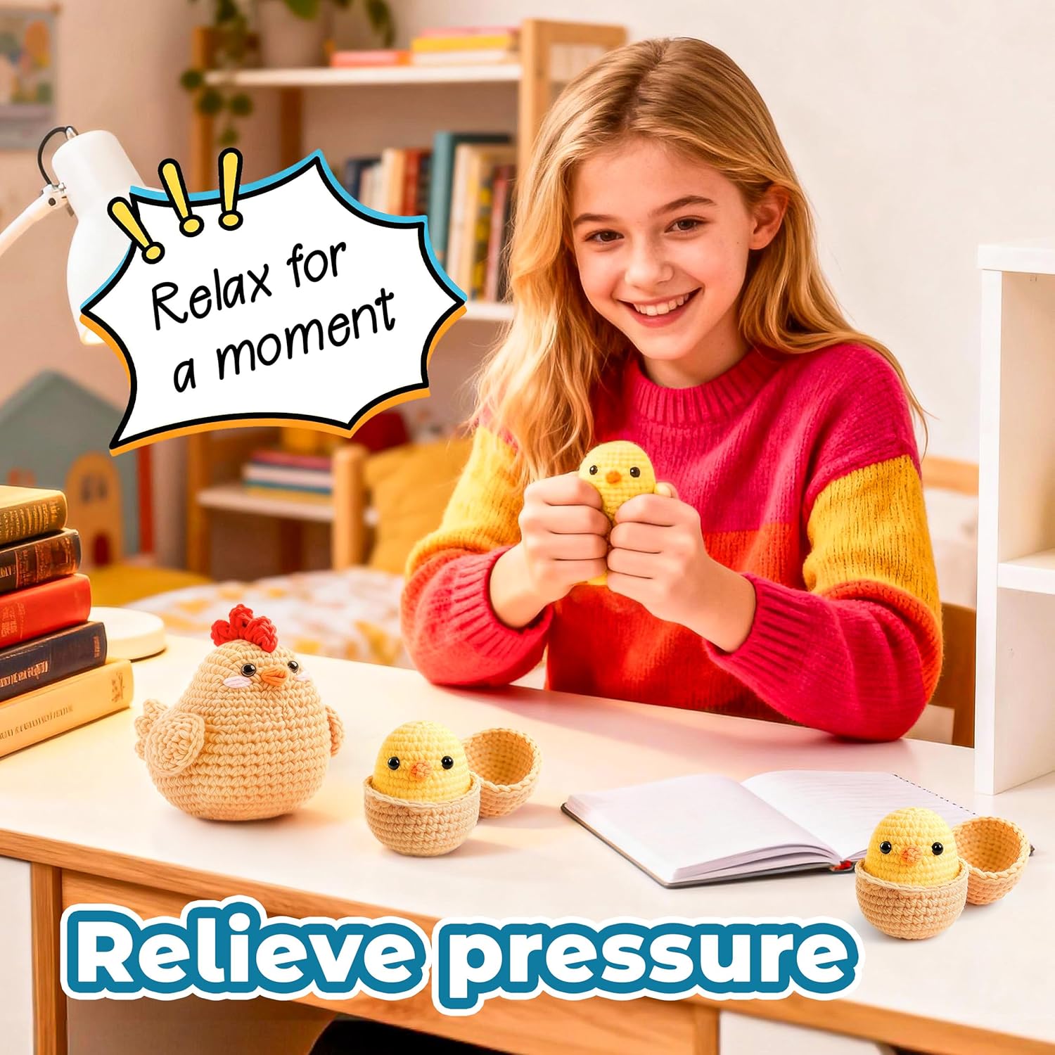 Beginner Amigurumi Animal Crochet Kit – 4-Piece Chicken, Chick & Egg Set with Video Tutorials