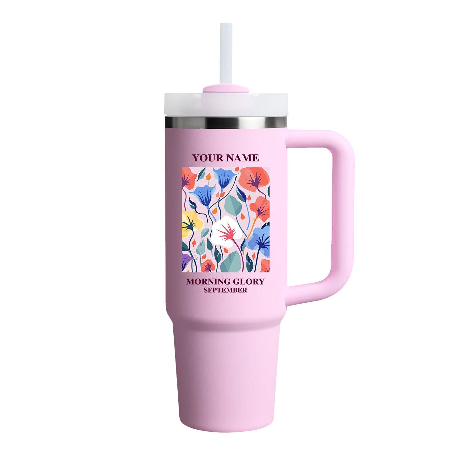 40oz Tumbler with Birth Flower and Custom Name(Cherry Blossom)