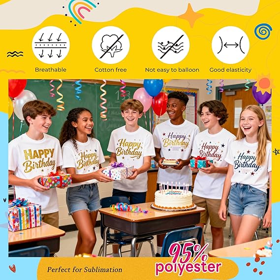5 Pack White Youth Sublimation Blank T-Shirts Polyester Crew Neck Short Sleeve for Heat Transfer Ages 8–14