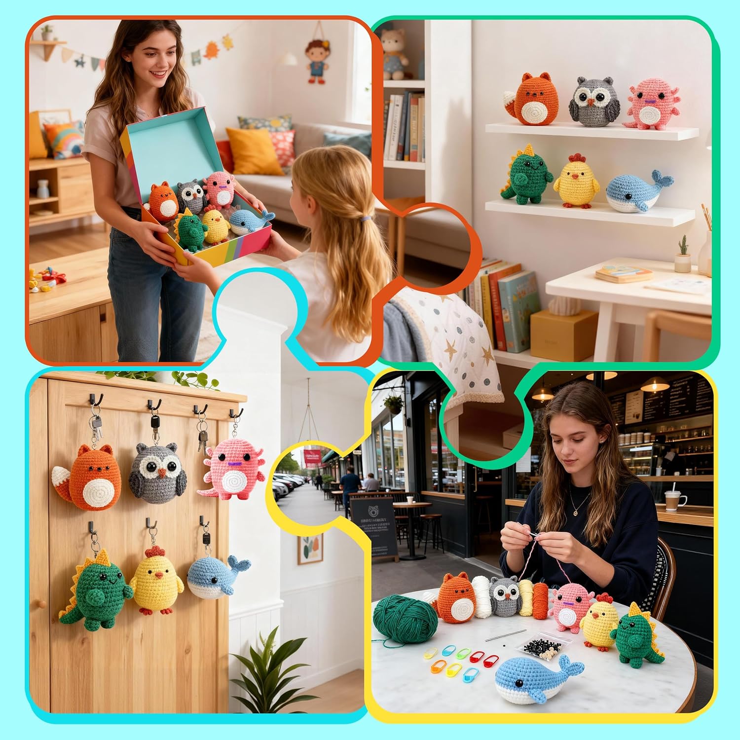 6-Piece Amigurumi Crochet Kit for Beginners – Cute Animal DIY Set with Video Guide