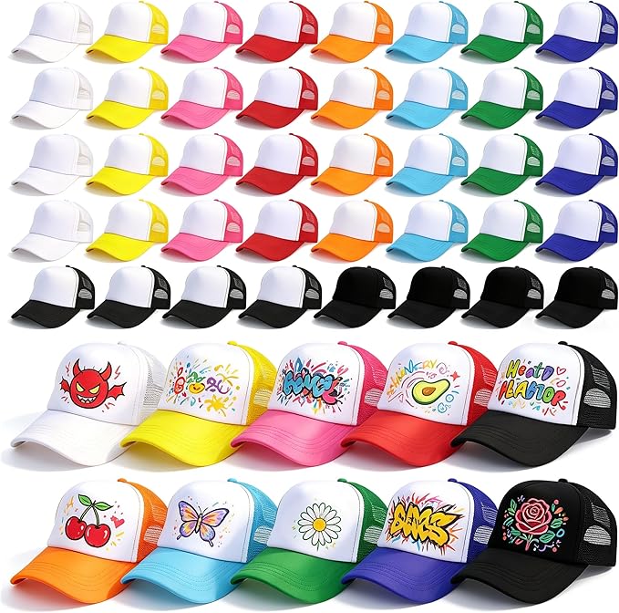 40-Pack Colorful Blank Trucker Hats for Sublimation – Adjustable Mesh Snapback Caps