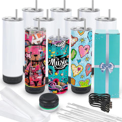 10 Pack 20oz Sublimation Speaker Tumblers Bluetooth Stainless Steel Cups for DIY Custom Gifts