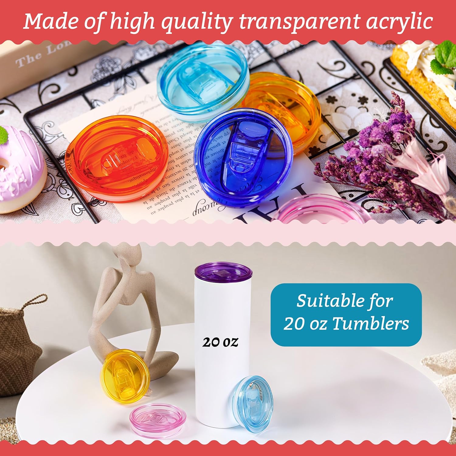 10 pack 20 oz Skinny Tumbler Replacement Lids (Multi Color)