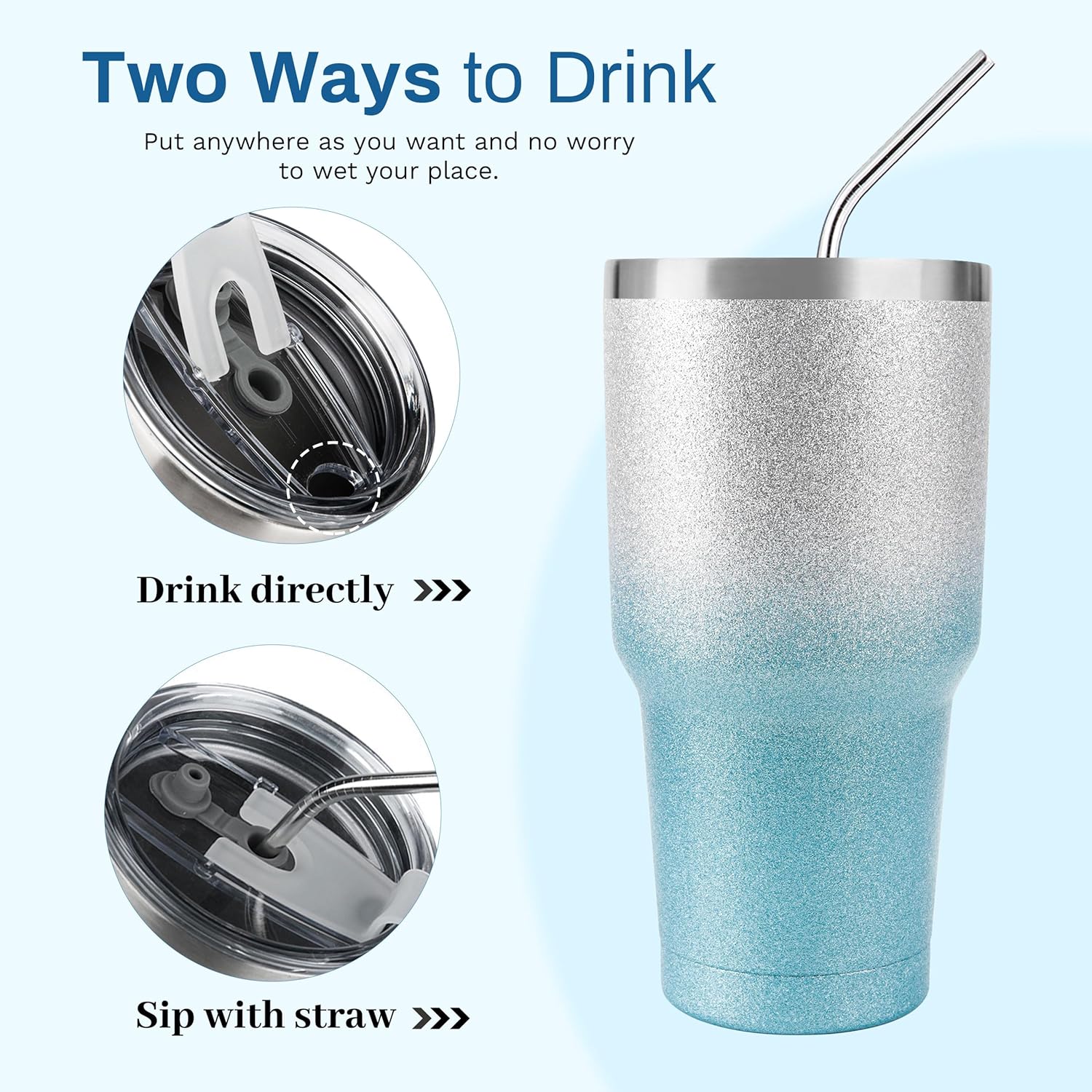 30 oz Blue Glitter Stainless Steel Tumbler