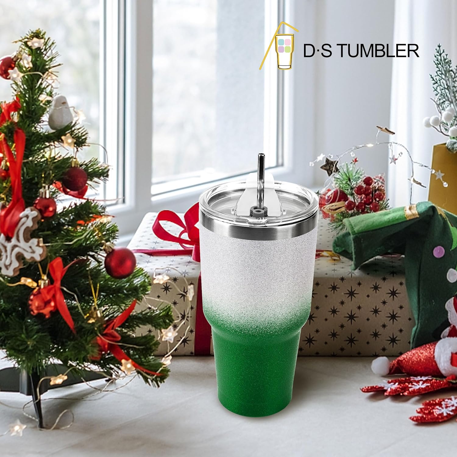 30 oz Green Glitter Stainless Steel Tumbler