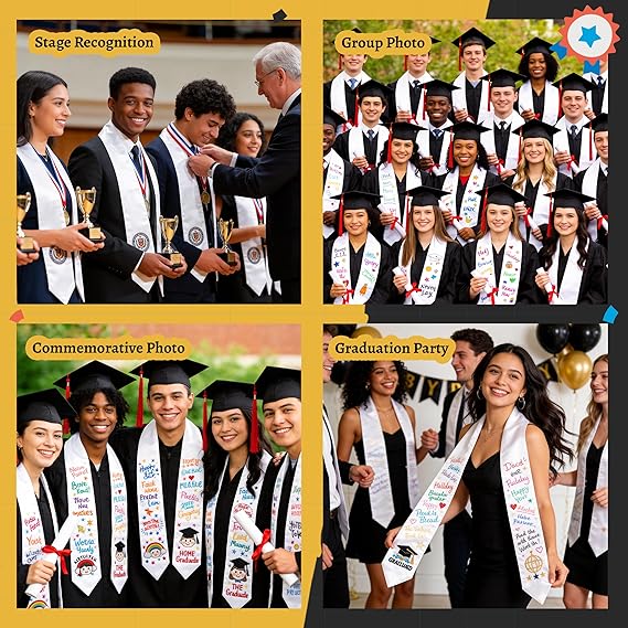 15 PCS White 70 Inch Sublimation Graduation Stoles Bulk Unisex Satin Sashes for DIY Custom School Honor