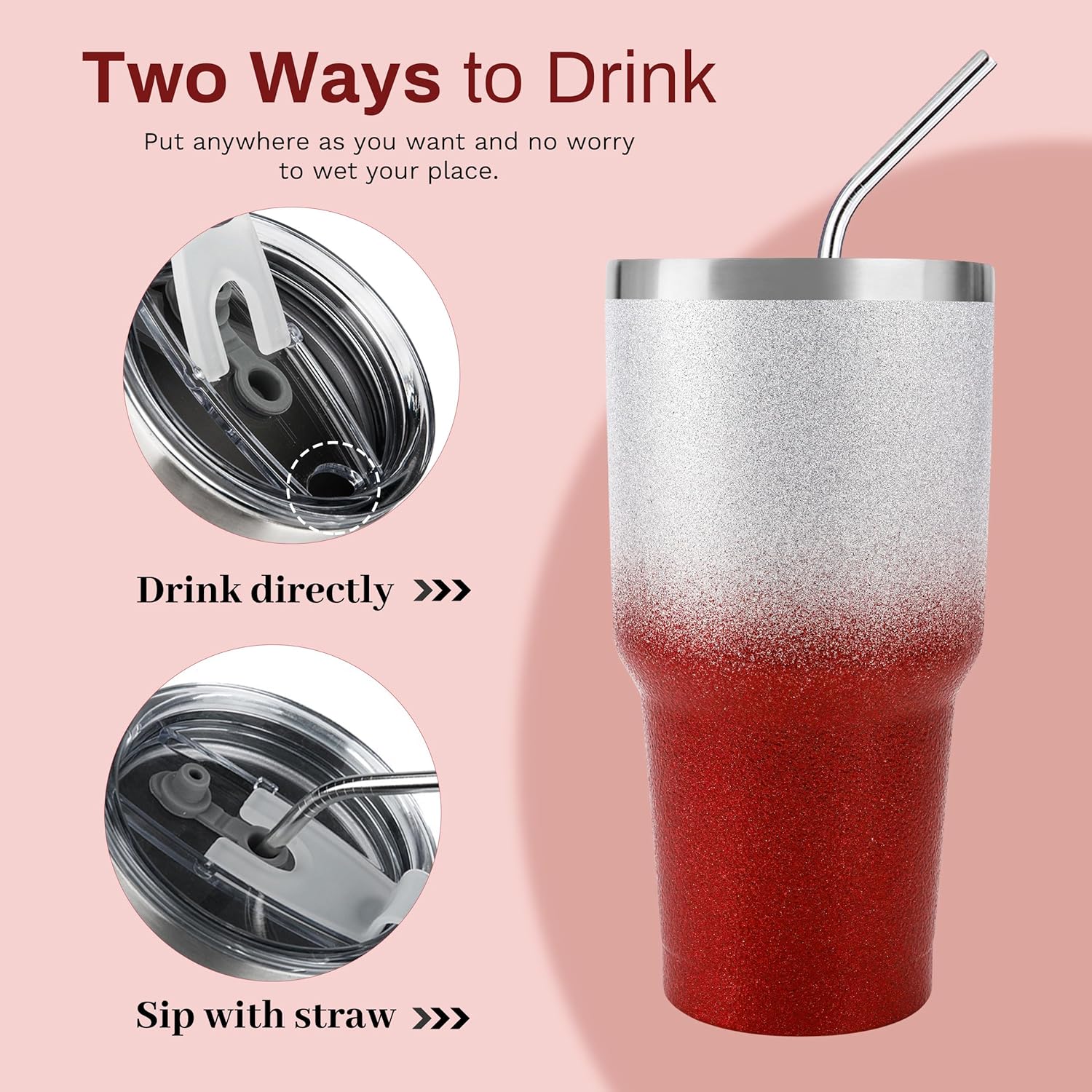 30 oz Red Glitter Stainless Steel Tumbler