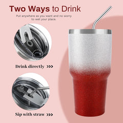 30 oz Red Glitter Stainless Steel Tumbler