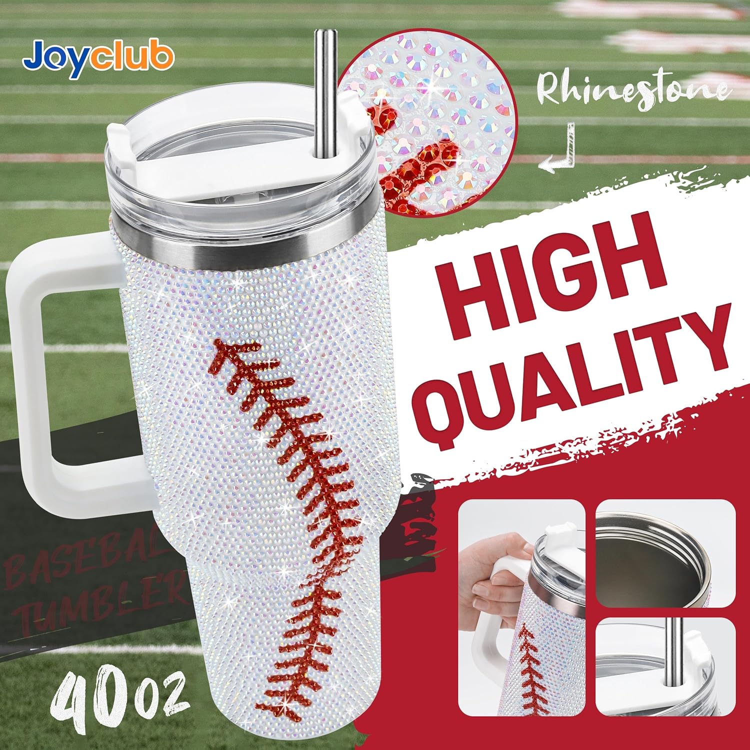 40 Oz Baseball Tumbler with Handle and Straw
