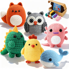 6-Piece Amigurumi Crochet Kit for Beginners – Cute Animal DIY Set with Video Guide