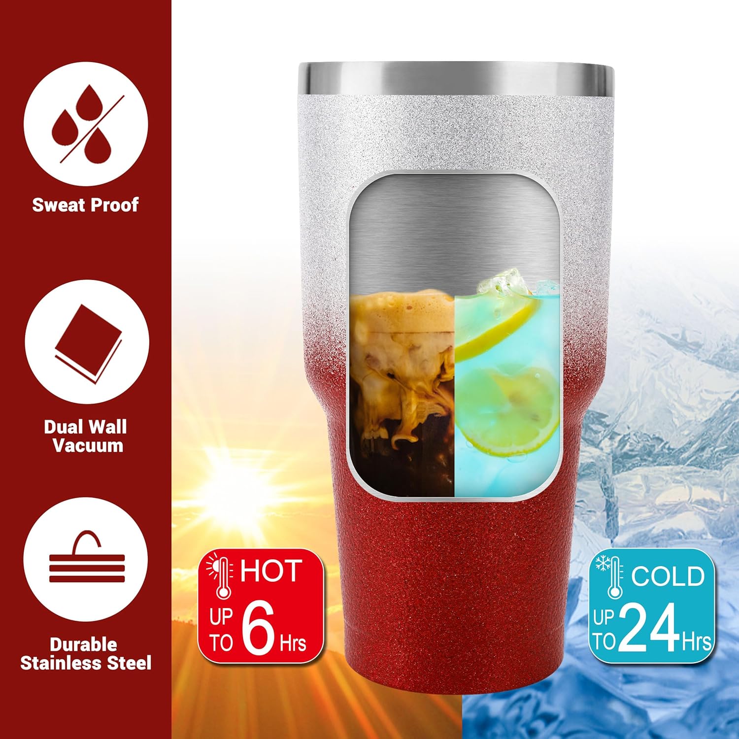 30 oz Red Glitter Stainless Steel Tumbler