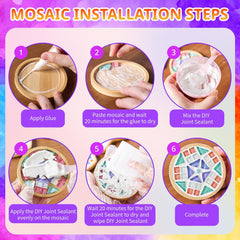 4 Sets DIY Glass Mosaic Tile Kits with Wooden Coasters