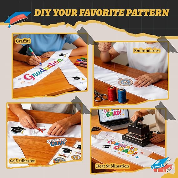 15 PCS White 70 Inch Sublimation Graduation Stoles Bulk Unisex Satin Sashes for DIY Custom School Honor